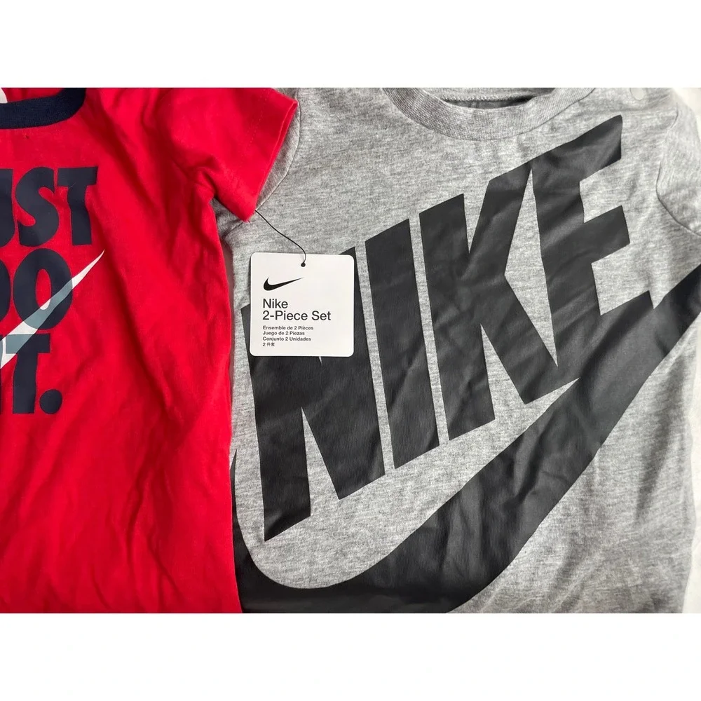 Nike Infant 2 Piece Set Red Just Do It Bodysuit Gray Swoosh Shirt 6M 5ND369-K1Y